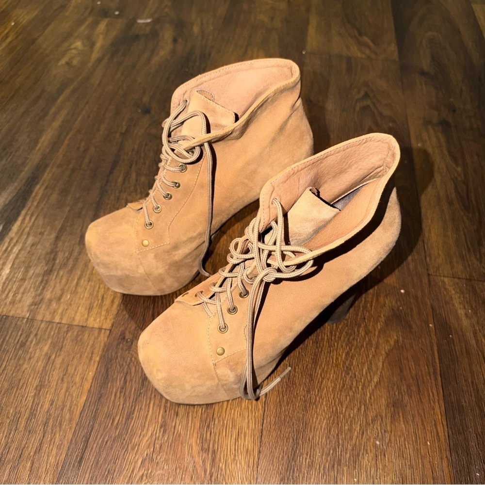 Jeffrey Campbell Womens Lita Ankle Platform Block Heels Boots Booties Size 8 1/2
